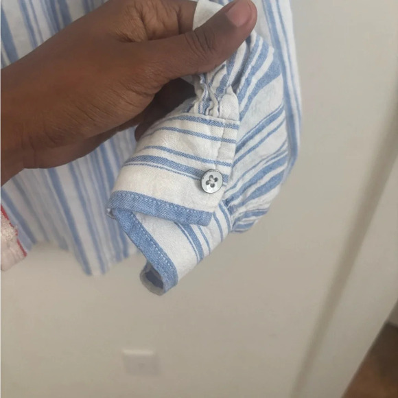 CAbi #5894 Blue Striped Linen Blend Pacific Tunic Blouse XS - Picture 4 of 9